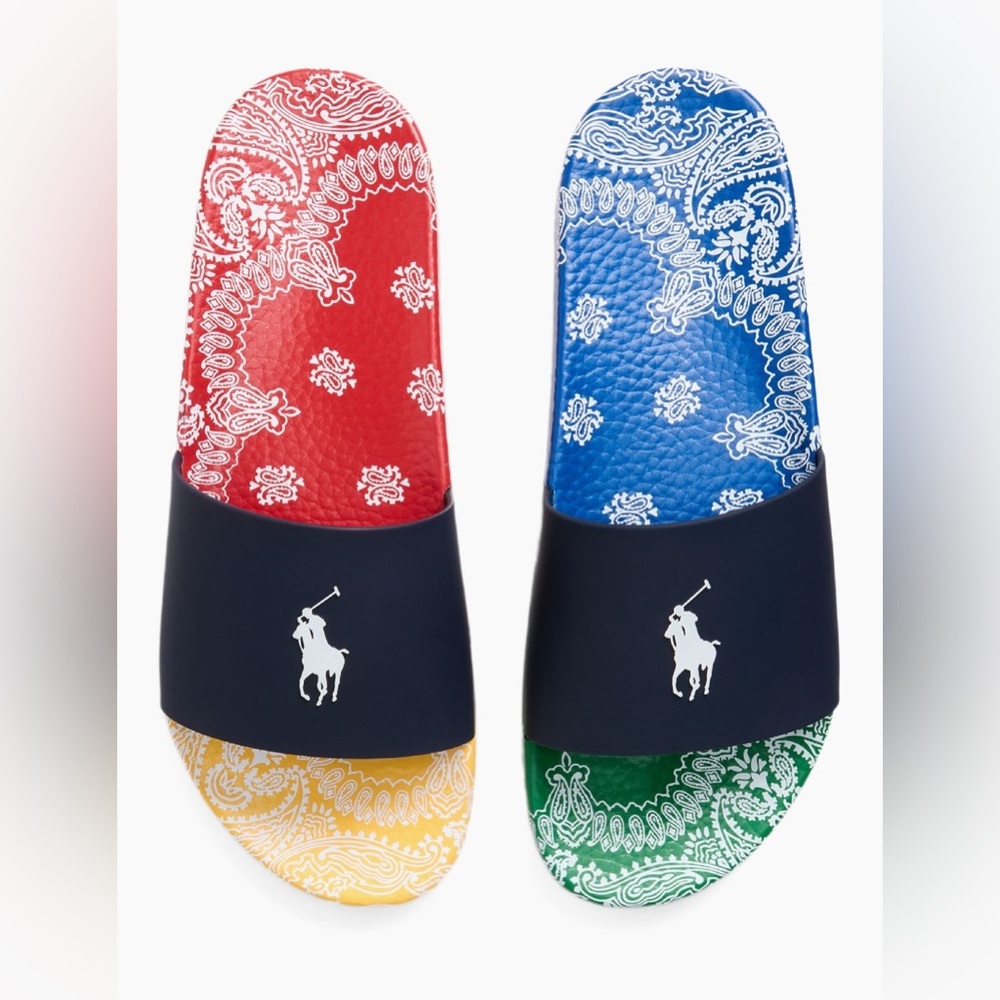 Polo Ralph Lauren Color-Block PAISLEY BANDANA BIG PONY Pool Slides